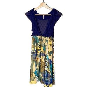 Free People S/P Blue Lace Yellow Floral Festival Summer Dress